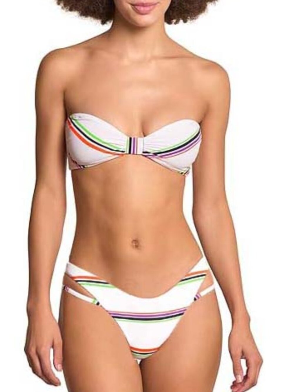 NWT Maaji Pinstripe Strapless Bandeau Bikini Top & Bottom Reversible Set M